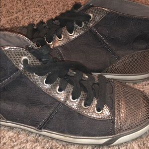 Black Coach Sneakers with Metallic Snake Accents